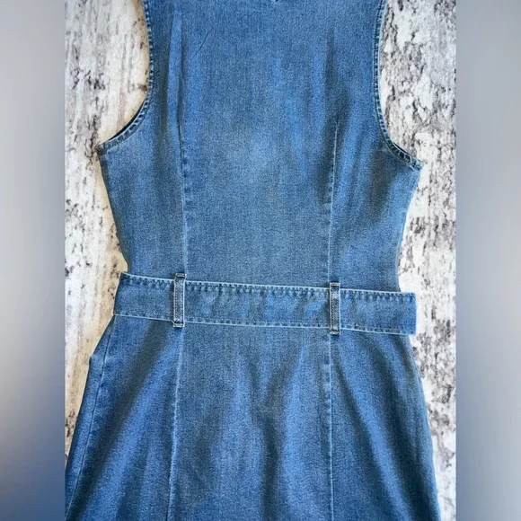 NWOT! Rewash Blue Denim Zip Front BodyCon TankTop Jean Dress with Belt Medium - Picture 6 of 7